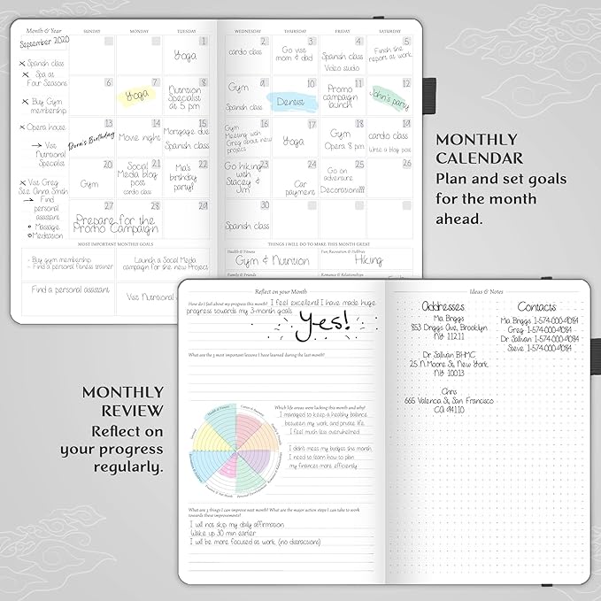 Legend Undated Weekly Planner – Goal Planner Journal & Organizer Notebook – Agenda Book with Monthly Calendar & To-Do List, A5 (Mystic Gray, Gold)
