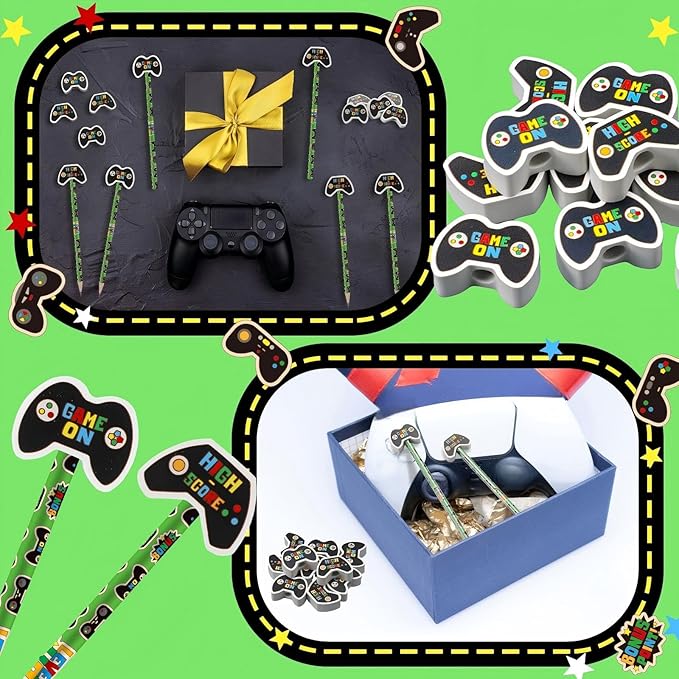 32 Pcs Video Game Pencil with Eraser Party Favors Gifts Gamer Controllers Pen Goodie Bag Fillers Theme Stationery Set for School Classrooms Exchange Reward Prizes Home Office School Supplies