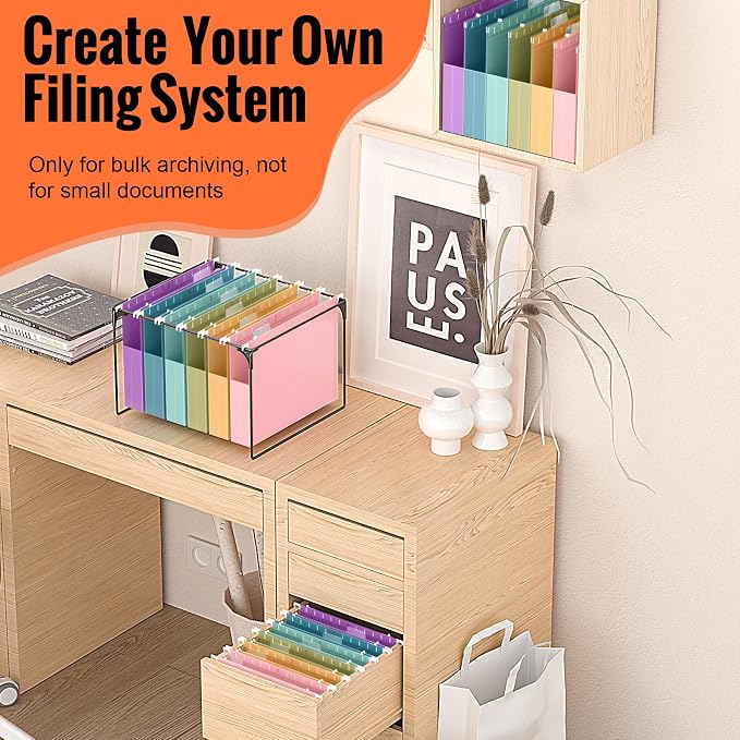 6 Pack Hanging File Folders Letter Size, 2" Pastel Expanding Pocket | 1/5-Cut Adjustable Tabs, Plastic Hang Folders, Heavy Duty for Filing Cabinet for Home Office, School Classroom