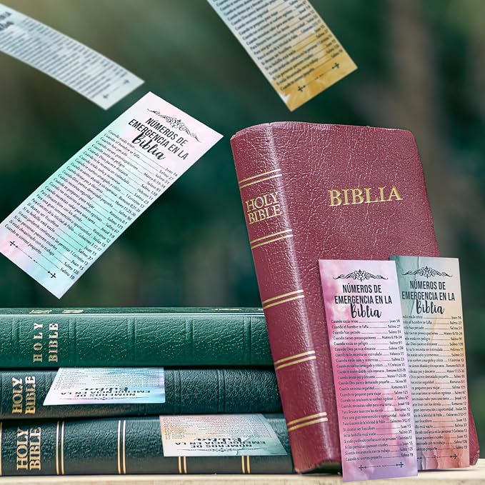 Motiskyy 100 Pcs Spanish Bible Emergency Numbers Bookmark Christian Church Gift 6 x 2.36 Inches Religious Fathers' Day Gift for Church Favor Welcome Sunday School Teacher(Watercolor)