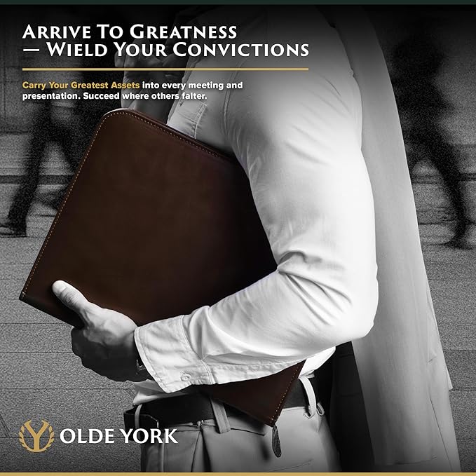 OLDE YORK Leather Padfolio — Leather Binder Portfolio for Men, Padfolio for Men & Women — 100% Authentic Top-Grain Leather (Dark Brown)