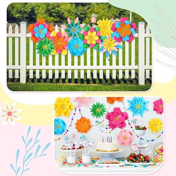 MotiMind 12 Pcs Paper Flowers Decorations for Wall DIY Paper Flowers Bulletin Board 3D Handcrafted Backdrop Decoration for Classroom Back to School Party(Rainbow Color)