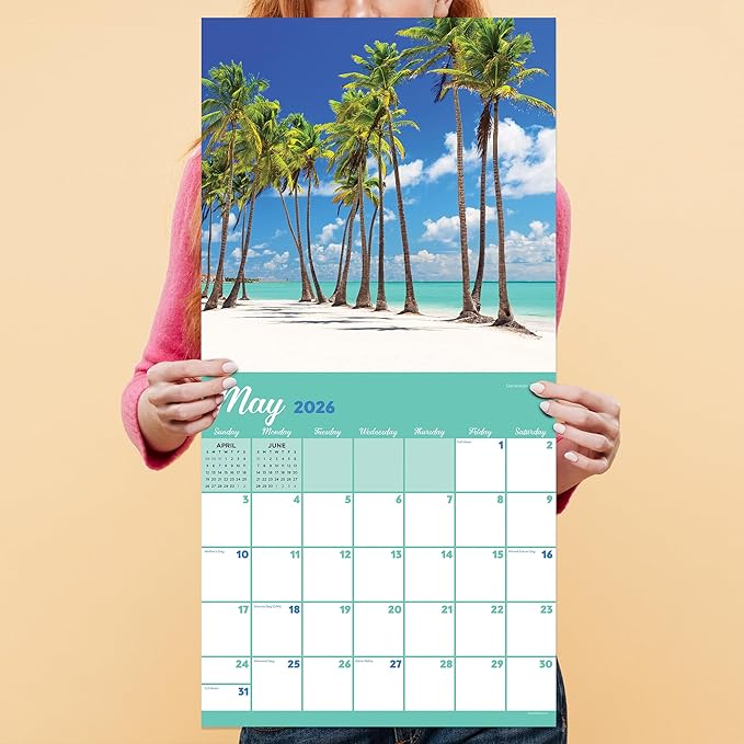 TF Publishing 2026 Tropical Beaches Wall Calendar - Large Grids for Appointments and Scheduling - Vertical Monthly Wall Calendar 2026 w/Premium Gloss Paper for Home and Office Organization - 12x12in
