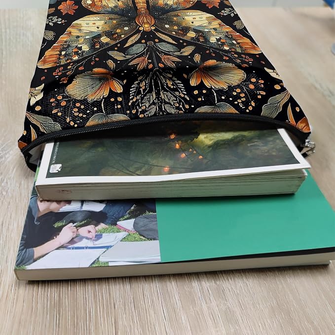 Vintage Flower Butterfly William Morris Book Sleeve for Book Lovers, Bookish Book Protector with Zipper, Washable Fabric Book Cover for Paperbacks,11.4 x 9.1Inches (Black-Butterfly, Medium)