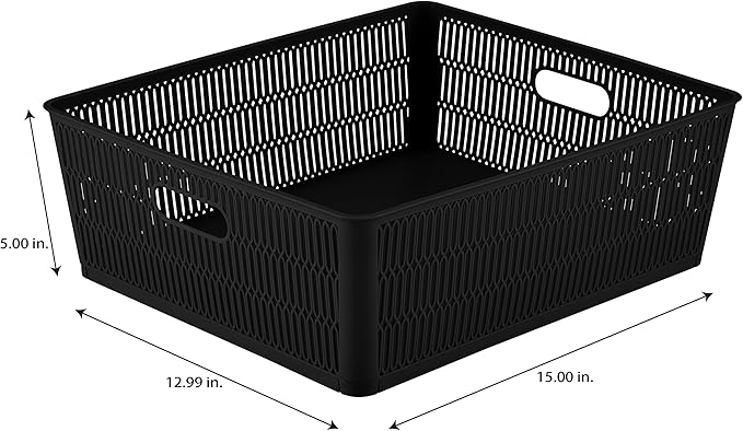 Simplify 4Pk Shallow Slide 2 Stack It Tote Basket | Storage & Organization | Open Bins with Stackable Capability | Bathroom | Crafts | Pantry | Playroom | Office | Black