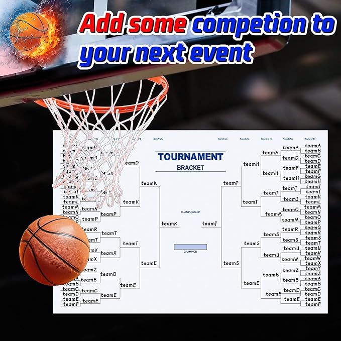 Pasimy 64 Team Basketball Tournament Bracket Board 24 x 36 Inch Reusable Sport Team Dry Erase Board Blank with Marker Pen Cloth Eraser for Game School Classroom Gift Party Favor