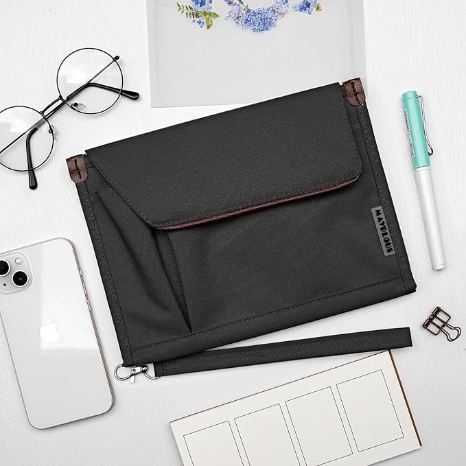 A5 Conference Folder Business Organiser Bag Notepad Carrying Case Document Case A5 Portfolio Organiser Portfolio Binder with Zip (Jet Black)