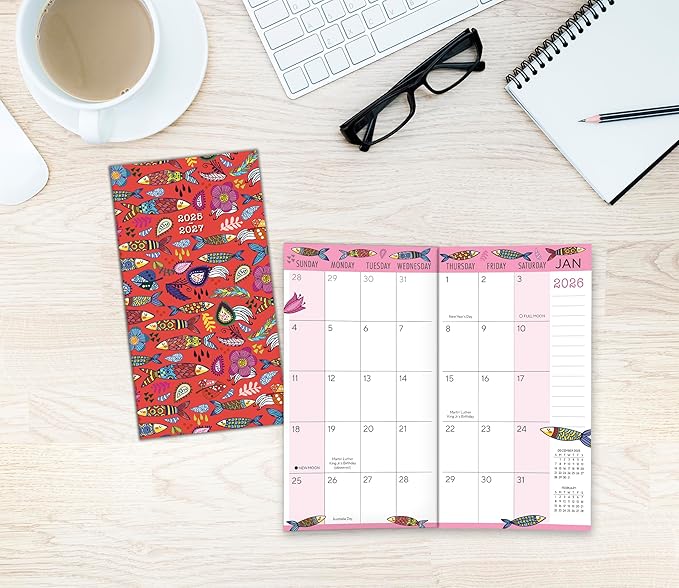 2026 Pocket Planner: 2-Year-Plus Monthly Pocket Calendar Book (24-Month): January 2026 - December 2027, Purse Size 6.5" x 3.5", Fun Fish