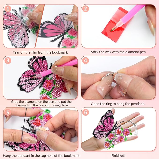 LINGFANG 8 Pcs Diamond Painting Bookmark, Diamond Art Kit for Adults, DIY Book Makers for Book Lovers, Diamond Dot Beginners, Small Diamond Art Kit, Paint by Art Crafts Gift for Women Girls (Dwarf)