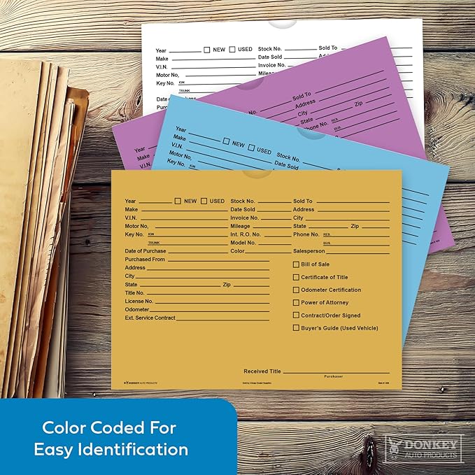 Printed Vehicle Deal Envelopes 9x12 Deal Jackets (100 shrink wrapped) (Buff)
