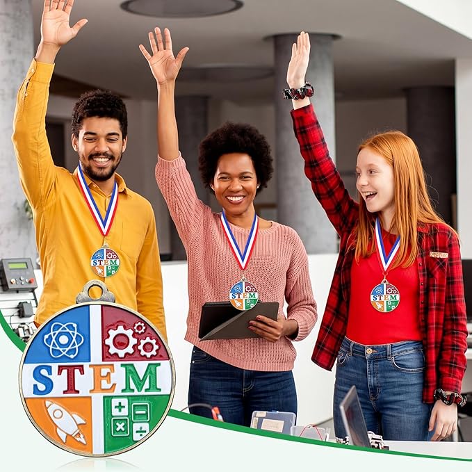 Cunno 20 Pcs Stem Medals Bulk 2'' Science Education Academic Award Medals with Neck Ribbon Trophy Prizes Winner Gift for School Classroom Students Teaching Competitions Supplies