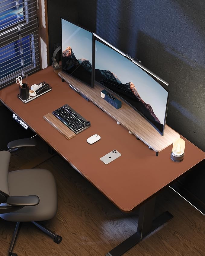 AFIING Large Desk Mat 55" x 24" - PU Leather Desk Pad Protector, Waterproof Non-Slip Extended Mouse Pad for Office Desk, Keyboard, Laptop and Home Workspace (Brown)