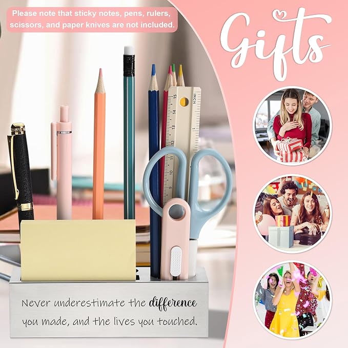 Inspirational Stainless Steel Pencil Holder with Quote for Desk, Gift for Coworker Teacher Nurse Friend, Office Organizer for Sticky Notes Pens Scissors Ruler, Motivational Desktop Decor - FBA383