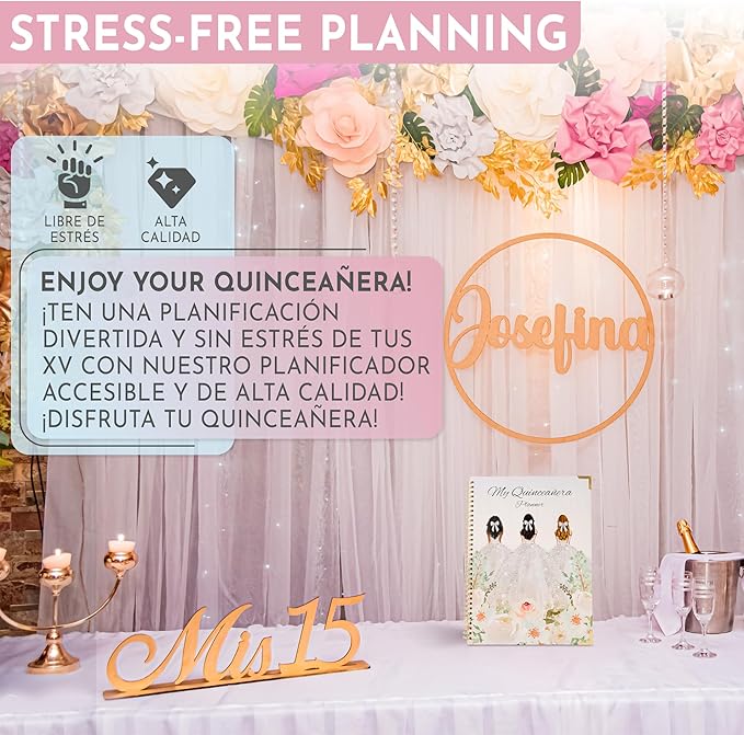 Happy 15th Birthday My Quinceanera Planner Bilingual English Spanish with to-do lists, Budget Tracker, Guest Lists, Mis Quince Party Ideas for XV Años celebration by iPlanner Pro XV Collection Neutral (Neutral - Floral)