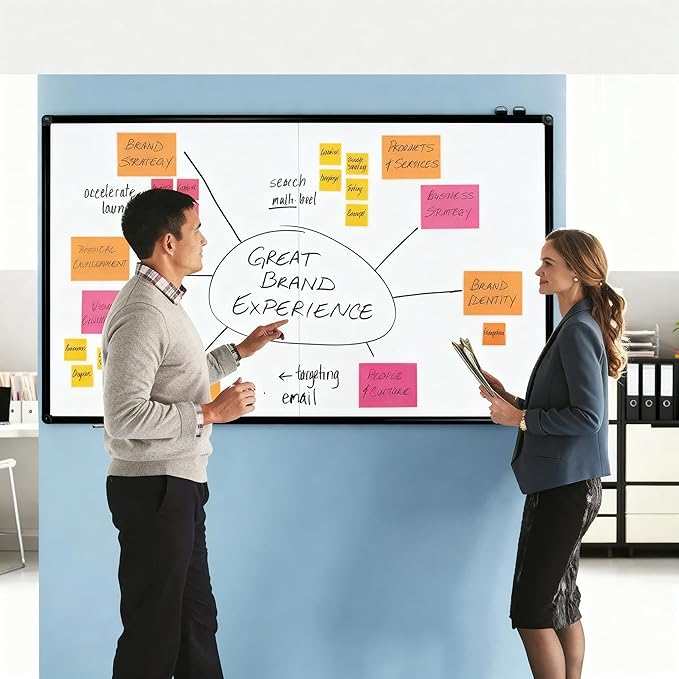 Large Magnetic Whiteboard 60 x 36 Inch, Foldable Dry Erase White Board with Pen Tray, Black Aluminum Frame Folding Message Presentation Board for Wall