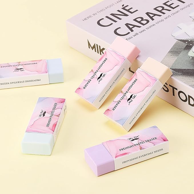Mr. Pen- Pencil Eraser, 10 Pack, Pastel Colors, Large Latex Free Vinyl Block Erasers for School, Office, Art Sketching, Homework, Exams, Clean Smudge-Free Correction