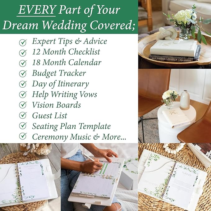 PERSONALIZED Wedding Planner Book and Organizer for The Bride - Faux Leather 'Future Mrs' Wedding Binder I Wedding Planning Book 2026 - 2027 Checklist Journal I Tissue Wrapped w/Stickers, Bookmark & Pen I Engagement Gift