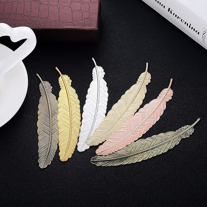 16 Pieces Metal Feather Bookmarks Assorted Vintage Feather Shape Book Marker Feather Ornament Metal Bookmark, Simple Elegant and Thin, Gifts for Book Lovers