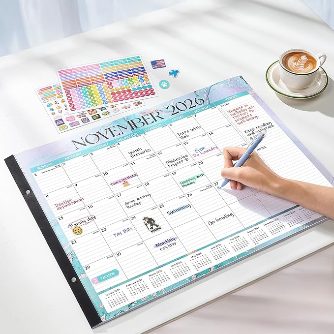 Forvencer Desk Calendar 2026-2027, 20 Months Calendar Runs from May 2026 to December 2027, 22" x 17" Large 2026 Desk Calendar Monthly Planner with Plastic Cover for Home School Office, Pink