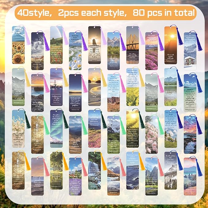 Gueevin 80 Pack English Religious Bible Christian Verses Bookmarks Books with Tassels Inspirational Church Supplies for Women Student School Church Study Group