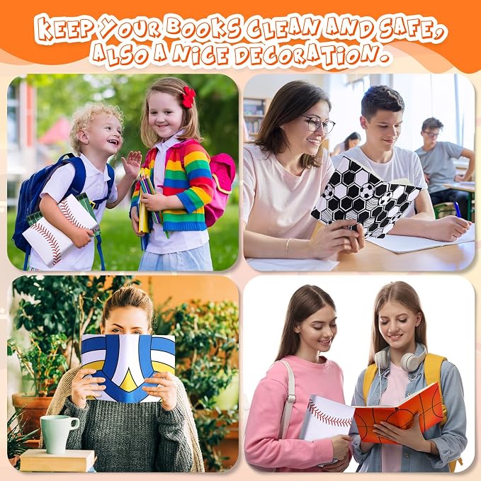 Fuyoooo 6 Pcs Stretchable Book Covers up to 9 x 11 Inches Nylon Fabric Jumbo Book Sleeves Washable Durable Reusable Cover Protector for Hardcover Textbooks Notebook(Balls)