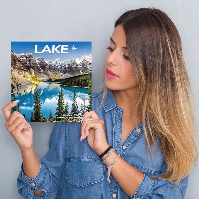 2026 Wall Calendar Lake, 12 Months Hangable Wall Calendars, 12" x 24" (Open), Thick Glossy Paper, Organizing & Planning