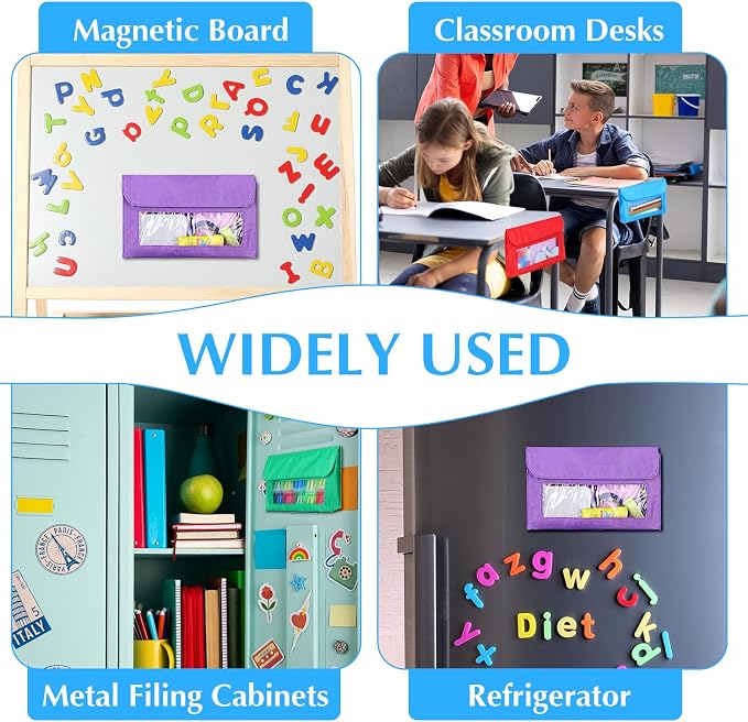 4 Pieces Magnetic Storage Pockets, Whiteboard Accessory Case for Whiteboard or Fridge Magnet Storage Organizer, 4 Colors Pen Cup Storage Bag for Home Office School Supply Storage