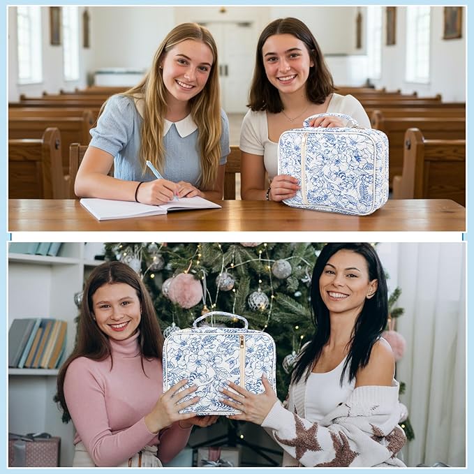BESARME Bible Cover Case for Women, Large Bible Case Bibles Bag Bibles Study Supplies Christian Gifts for Women Girls (Line Flowers)