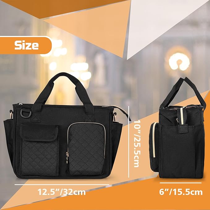 LUXJA Large Bible Bag with Water Bottle Pocket and Shoulder Strap, Bible Tote Bag for Women with Multiple Pockets (Bag Only), Black