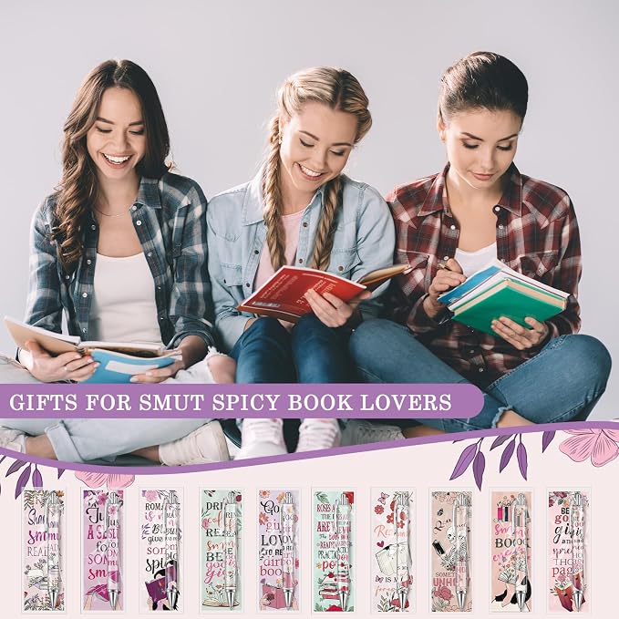Affrolling 60 Pcs Smutty Bookmarks and Pens Merch Double Sided Dark Romance Smutty Spicy Book Lover Gifts Romantasy Skeleton Page Marker Clip Gifts for Women Teachers Reading