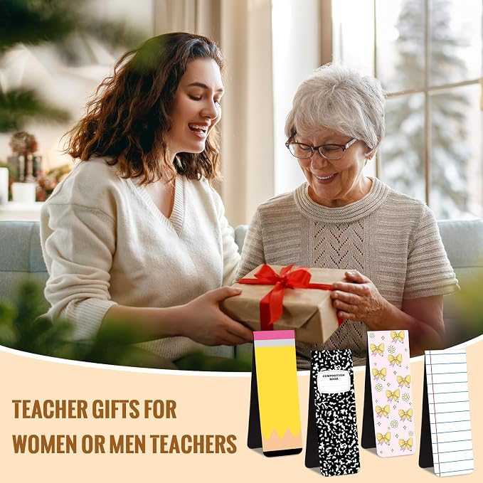 12 Pcs Large Teacher Magnetic Bookmarks 3.9", End of Year Teacher Gifts Back to School Supply Jumbo Magnet Bookmark Pencil Book Marker Page Clip for School Office Home Reading Favor(Cute)