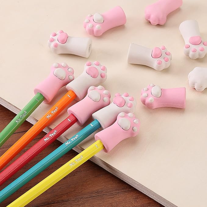 Mr. Pen- Cat Paw Top Eraser, 12 Pack, Cute Erasers for Kids, Pencil Erasers Toppers, Fun Eraser
