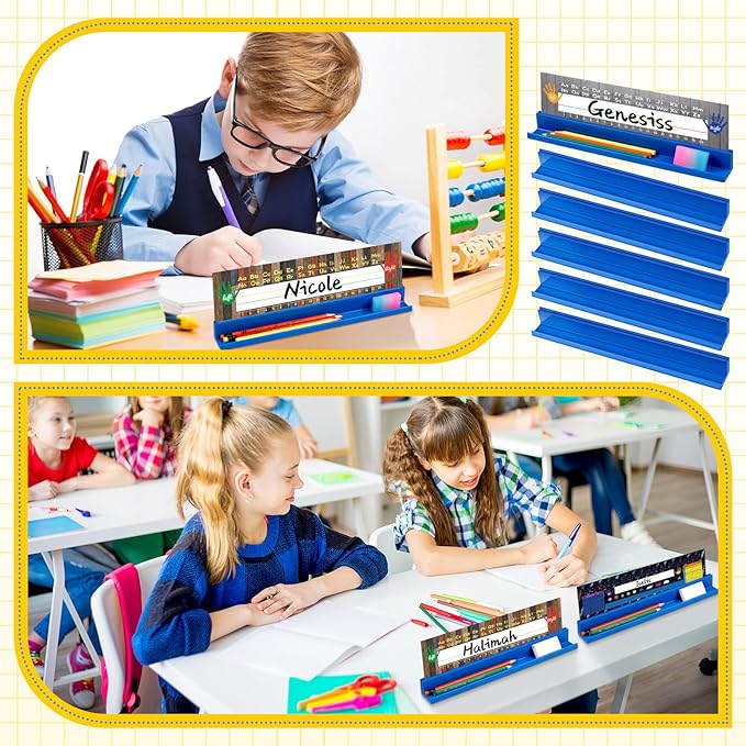 PerKoop 35 Pcs Classroom Desk Name Plates Holder for Student Index Cards Storage Kids Desk Accessories Desktop Prop and Station Guard Panels Organizer Water Bottle Holder