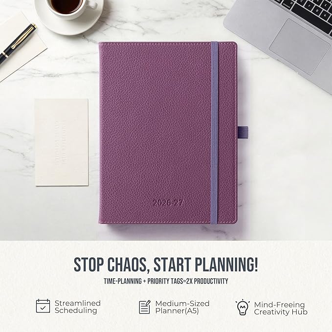 Weekly Planner 2026-2027 A5 (6.5" x 8.5") 12 Months (Jul'26 - Jun'27) Weekly & Monthly Planner with Month Tabs & Inner Pocket, Expenses/Note Pages, PU Leather Purple