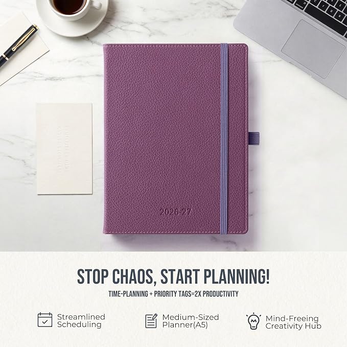 Weekly Planner 2026-2027 A5 (6.5" x 8.5") 12 Months (Jul'26 - Jun'27) Weekly & Monthly Planner with Month Tabs & Inner Pocket, Expenses/Note Pages, PU Leather Purple