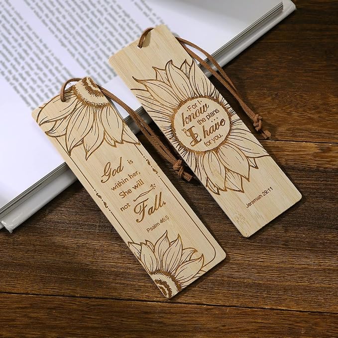 2 Pcs Bible Bookmarks for Women, Sunflower Bamboo Religious Christian Bookmarks Gifts for Women Book Marks for Reading (Sunflower)