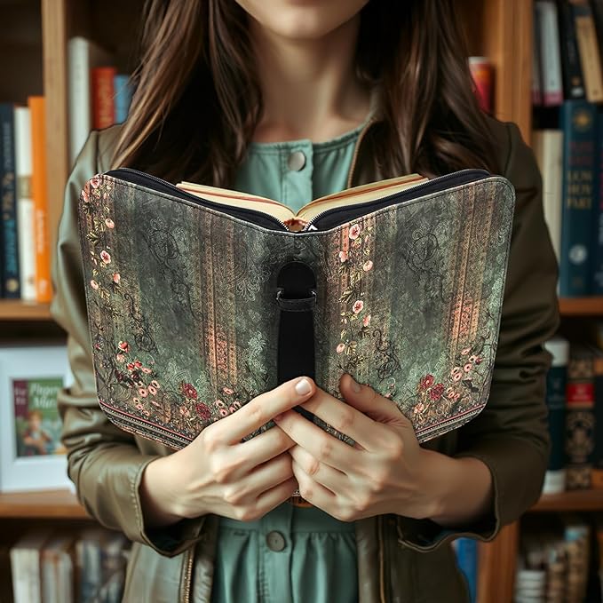 Bible Cover Case for Women PU Leather Woman Book Carrying Bag Bible, Protective Bible Organizer Holder Bag with Handle and Zippered Pocket, Christian Gift for Lady Girls (Boho Floral, XL)