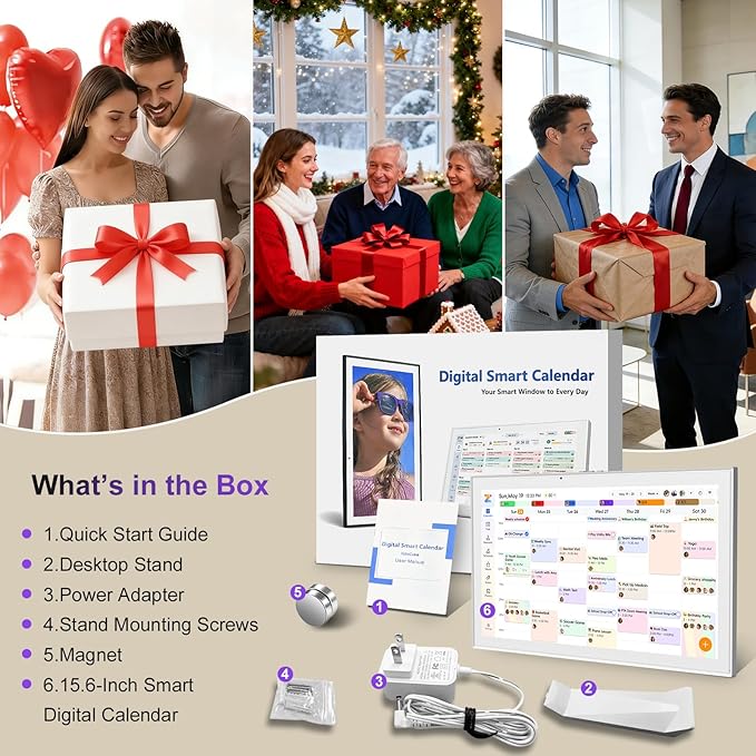 JSUSOU 21.5 Inch Smart Digital Calendar with FREE APP for Fridge & Wall Touch Screen, Magnetic Refrigerator Mount, Electronic Planner for Office Desk, Mothers Day Gifts for Wife, White