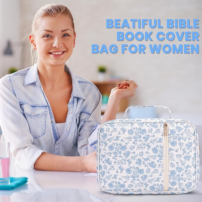 Large Bible Cover for Women, Durable Quilted Tote Bag with Handles, Bible Carry Case for Girls, Bible Study Supplies Accessories