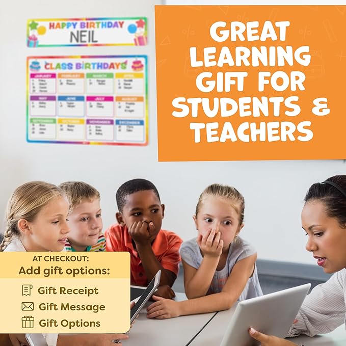 Momo & Nashi Happy Birthday Poster for Classroom 2pc - Back to School Supplies Classroom Birthday Chart Poster Bulletin Board Decorations for Teacher Elementary & Kindergarten