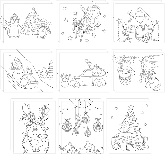 COCHIE 36PCS 8x10 Inches Christmas Coloring Pages for Kids, Bulk Color Your Own Xmas Paper Crafts Party Favors, Small Coloring Sheets Christmas Day Gifts