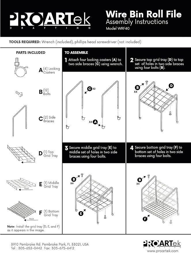 Proartek Drafting PK00002 Model WRF40 Wire Bin Roll File Blueprint Holder; 20 Slots, 4" x 4"; 4 Swivel Casters; Plastic Coated Heavy-Gauge Steel Rods