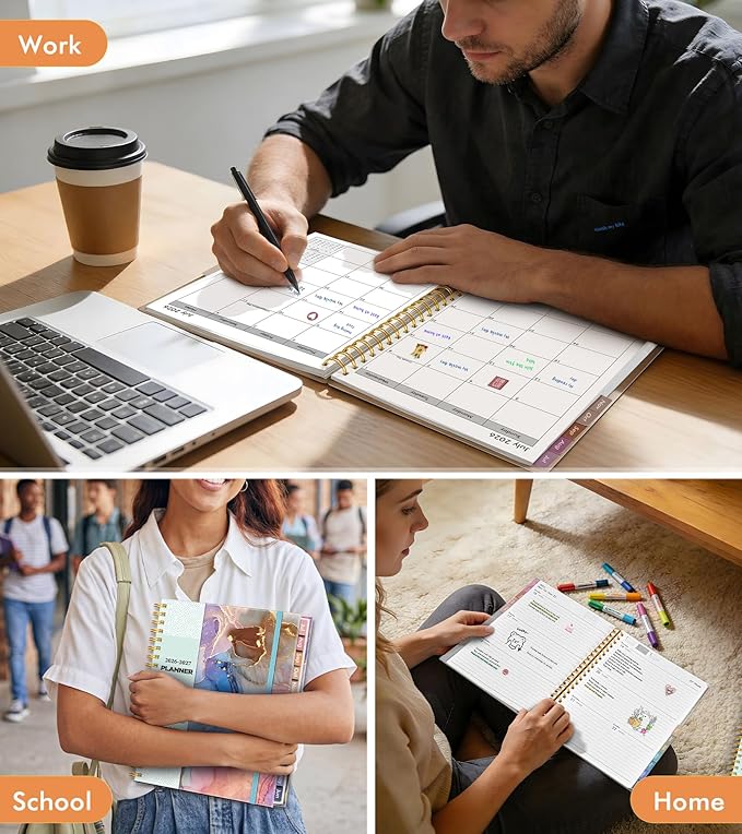 Academic Planner 2026-2027, Weekly and Monthly Calendar Planner from July 2026 - June 2027, 8.5" x 11" A4 Large Daily Agenda Book with Tabs, Flexible Cover, College School Organizer for Student Teacher, Watercolor