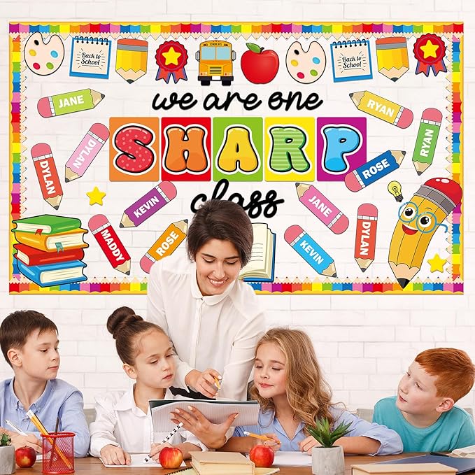 gisgfim Back to School Bulletin Board Decorations We are One Sharp Class First Day of School Classroom Decor Writable Pencil Paper Cutouts Bulletin Board Set for Preschool Elementary Decor Supplies