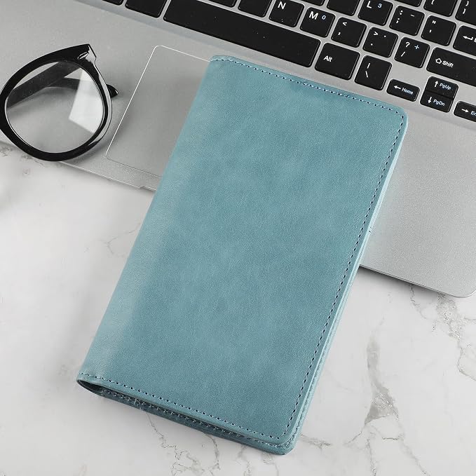 MaxGear Business Card Organizer Book, Holds 240 Cards, Portable PU Leather Business Card Holder with Clear Sleeves, Professional Card Binder for Office, Meetings, Networking, Gray Blue