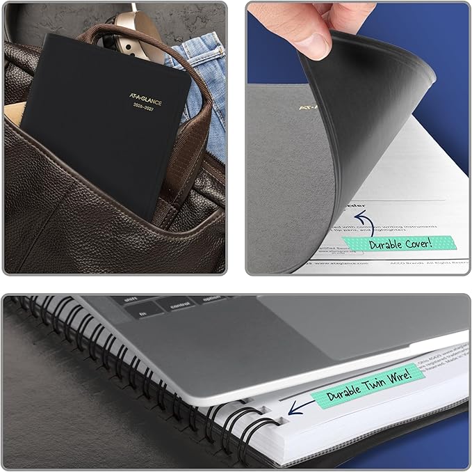 AT-A-GLANCE Planner 2026-2027 Daily Academic 12-Month July-June, Quarter-Hourly Appointment Book, 5" x 8", Black (7080705)