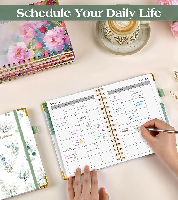2026 Planner, Hardcover Weekly and Monthly Planner for Women, January 2026 - December 2026, Spiral Yearly Agenda Organizer Book 2026 with Tabs, Daily Calendar Planners for School Work Home, A5 (5.75" x 8.38"), Aesthetic Leaf