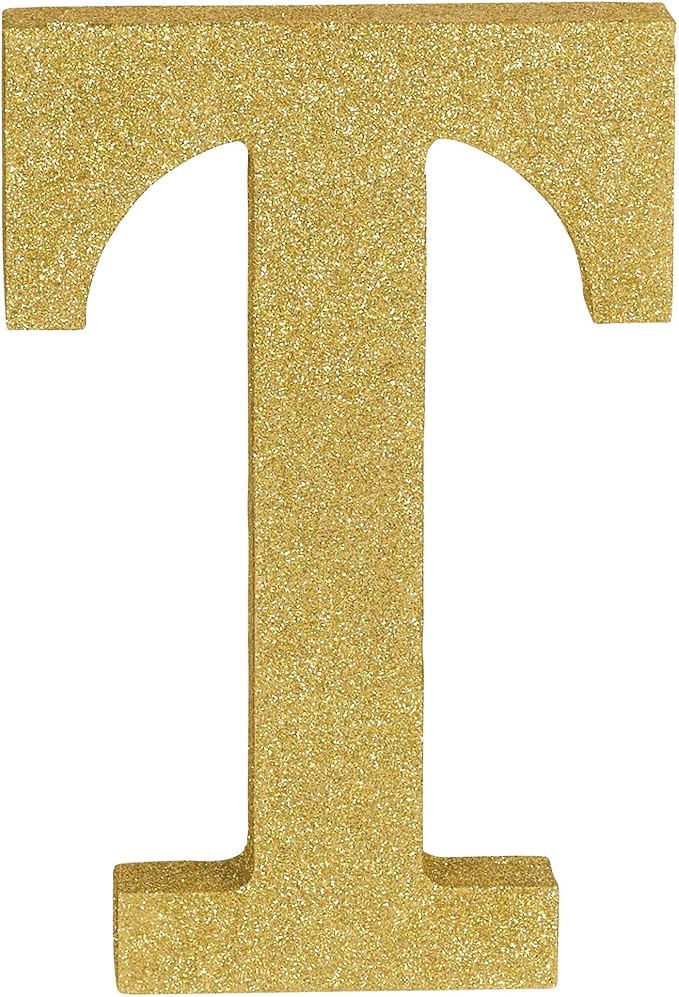 Stunning Gold Glitter MDF Letter "T" - 8.86" x 7.25" (1 Pc.) - Premium Quality & Durable Material - Unique & Ready-to-Use Party Decor - Perfect for Parties & Events