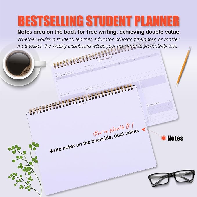 Weekly Academic Planner for Student - 54 Weeks Spiral Dashboard Desk Pad Is The Perfect Organizer for Managing Your School & Personal Life - Study Planner for Year Productivity