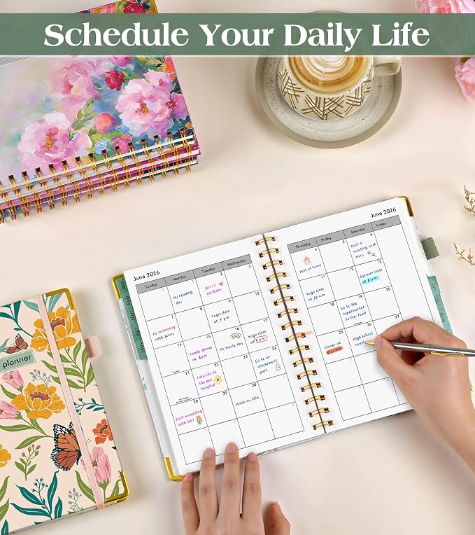 2026 Planner, Hardcover Weekly and Monthly Planner for Women, January 2026 - December 2026, Spiral Yearly Agenda Organizer Book 2026 with Tabs, Daily Calendar Planners for School Work Home, A5 (5.75" x 8.38"), Yellow Floral